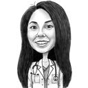 Female Doctor Caricature from Photos: Black and White Style