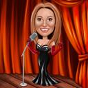Mikrofoniga laulja Cartoon Portree fotodest värvilises stiilis