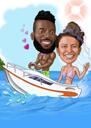 Caricature personnalisée de deux personnes en canoë