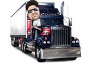 Truck Driver Caricature on Custom Background