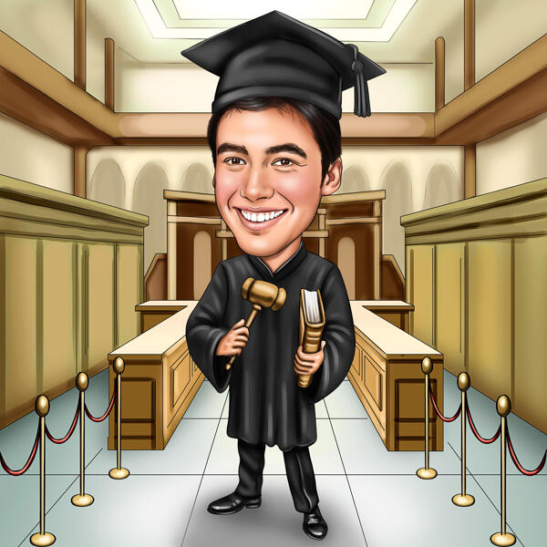 Graduierungskarikatur: Digitale Zeichnung des zukünftigen Richters