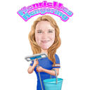Caricatura de diseño de logotipo de limpieza de persona personalizada en estilo de color de la foto