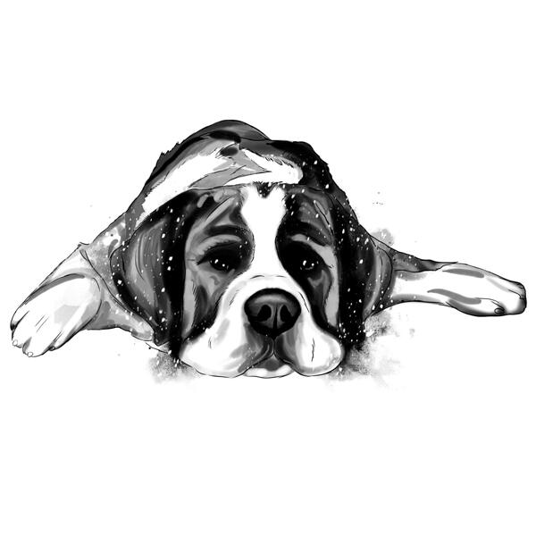 Graphite Bernese Mountain Dog Portrait in Watercolor Style