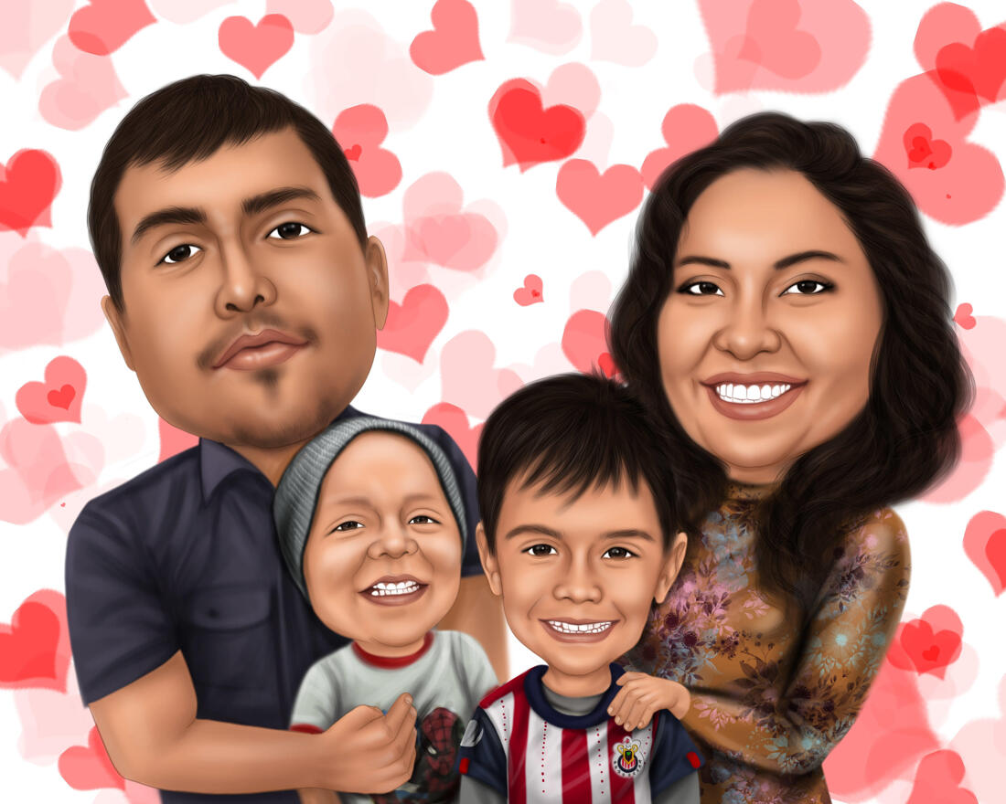 Family Portrait with Hearts Background