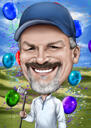 Golfimängija sünnipäeva karikatuur