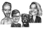 Sort/hvid familieportræt med labrador