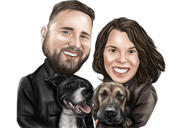 Two Persons with Pets Caricature from Photos