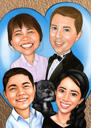 Vlastní rodina s karikaturou pro psy na jednom barevném pozadí z fotografie