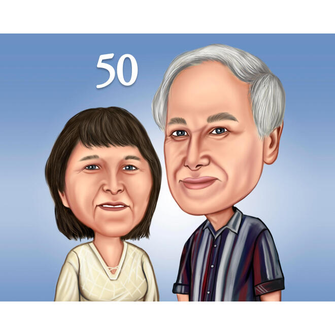 Caricatura de pareja de padres a partir de fotos con fondo de un solo color