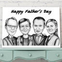 Family Cartoon Portrait in Black and White Style from Photos Printed on Poster as Custom Gift