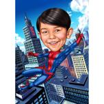 Full Body Superhero Kid Caricature in Color Style with Custom Background