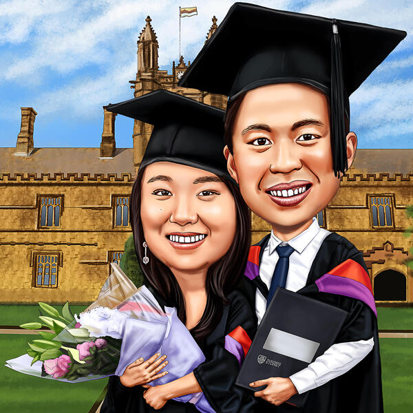 Caricatura personalizada de pareja de graduados