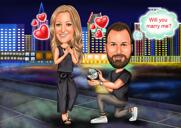 Förlovningspar Karikatyrgåva med romantisk nattstjärnabakgrund