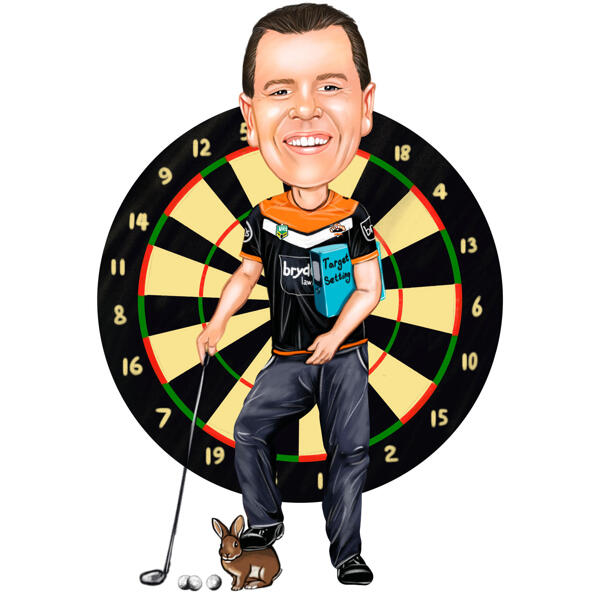 Caricatură de persoană jucător cu darts în stil color din fotografii