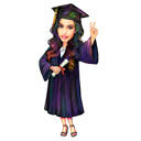 Caricatura de graduación de óleo con certificado de diploma