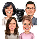 Familie met hond, karikatuur van een foto.