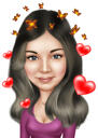Female Caricature Drawing with Hearts