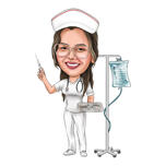Caricatura de corpo inteiro de enfermeira com seringa