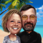 Caricatura de casal de praia a partir de fotos