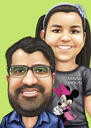 Caricatura de cabeza y hombros de padre e hija de fotos en estilo coloreado