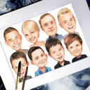 Retrato de dibujos animados de grupo de niños con fondo de un color en cartel