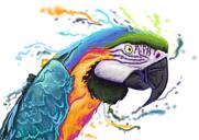 Ritratto di pappagallo Ara in colorazione naturale ad acquerello