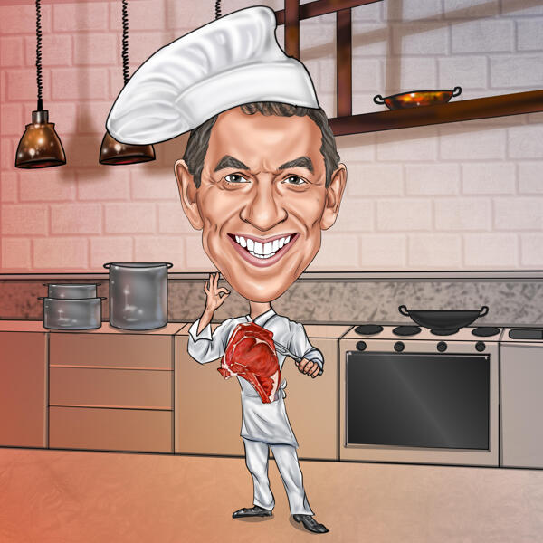 Карикатура шеф-повара на кухне в полный рост