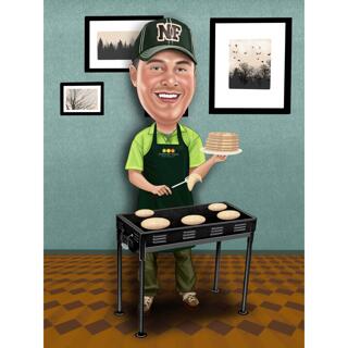 Food Lover Caricature: Person Cooking Pancakes