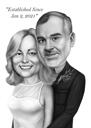 Fotoğraflardan Siyah Beyaz Stilde Çift Düğün Davetiyesi Karikatür Portresi