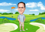 Retrato de caricatura de golfista de cuerpo entero