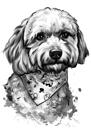 Grayscale Watercolor Bolognese Portrait with Bandana from Photos