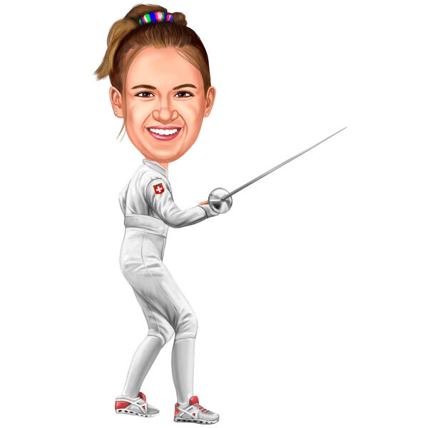 Fencing Athlete Cartoon Caricature in Full Body Color Style from Photos