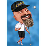 Desenho exagerado do jogador de golfe