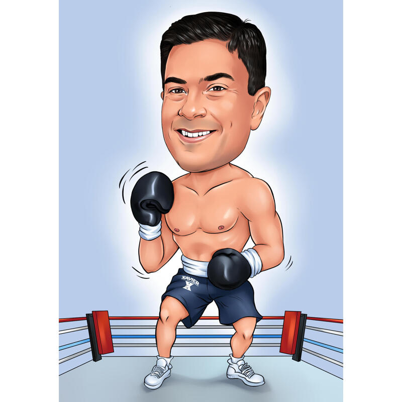 Boxer on Ring Caricature from Photo with One Colored Background