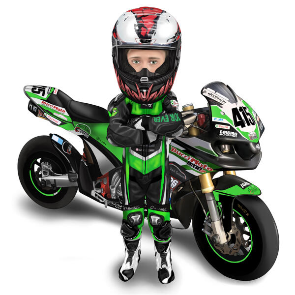Motorcycle Racing Cartoon with Helmet