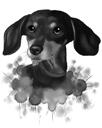 Dibujos animados de retrato de perro salchicha de fotos en estilo acuarela en blanco y negro