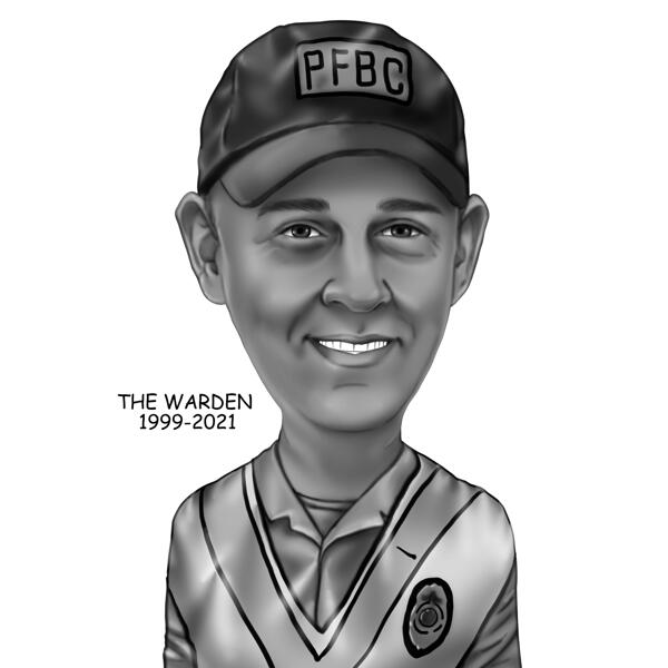 Conservation Officer Cartoon Portrait in Black and White Style for Gift
