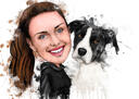 Owner+with+Pet+Cartoon+Portrait+in+Black+and+White+Style+with+Custom+Background