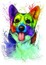 Caricature colorée: Portrait de chien à l'aquarelle