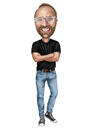 Caricatura di cartone animato di persona in abito di jeans disegnata da foto personalizzate di artisti