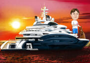 Captain on Boat Caricature