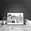 Skupinový kreslený portrét na plátně v černobílém stylu z fotografií