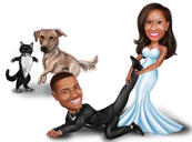 Caricature drôle de la mariée traînant le marié