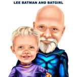 Caricature de super-héros grand-père et petit-enfant