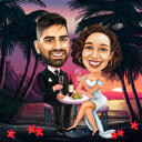 Caricatura de cena romántica con palmeras