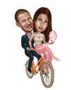 Hediye için Bisiklet Karikatür Portre Üzerinde Çift