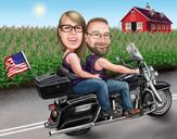 Bride and Groom Motorcycle Caricature