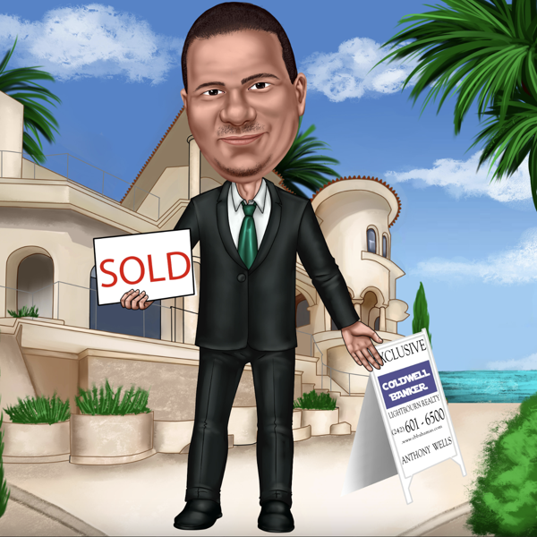 Desene animate personalizate pentru agent imobiliar cu fundal