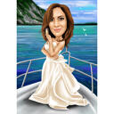 Caricatura feminina de código de vestimenta formal com fundo do oceano