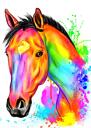 Hästporträttmålning i färgad stil från foton
